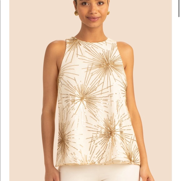 Trina Turk star sequin top.  Winter white. Gold sequins - Picture 4 of 5
